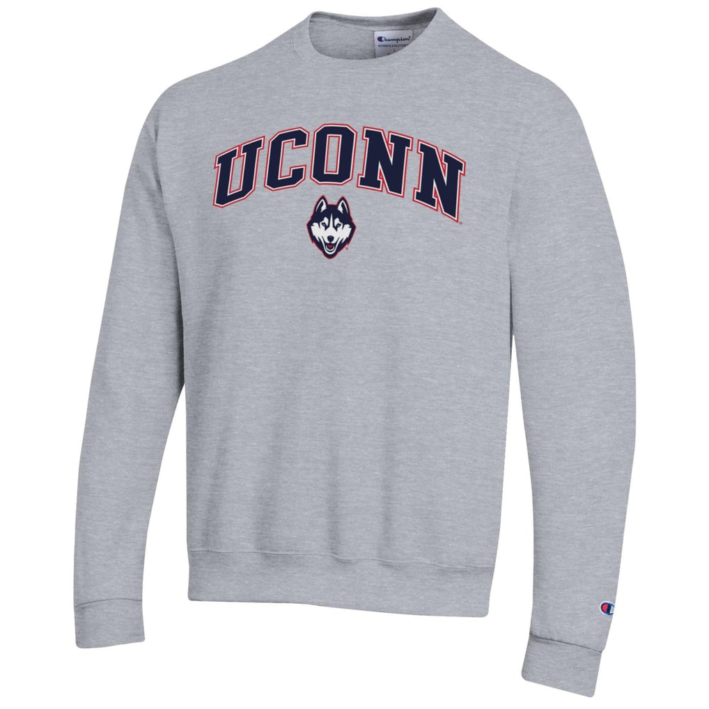  UConn Huskies Champion Arch Over Logo Pullover Sweatshirt - Heather Gray